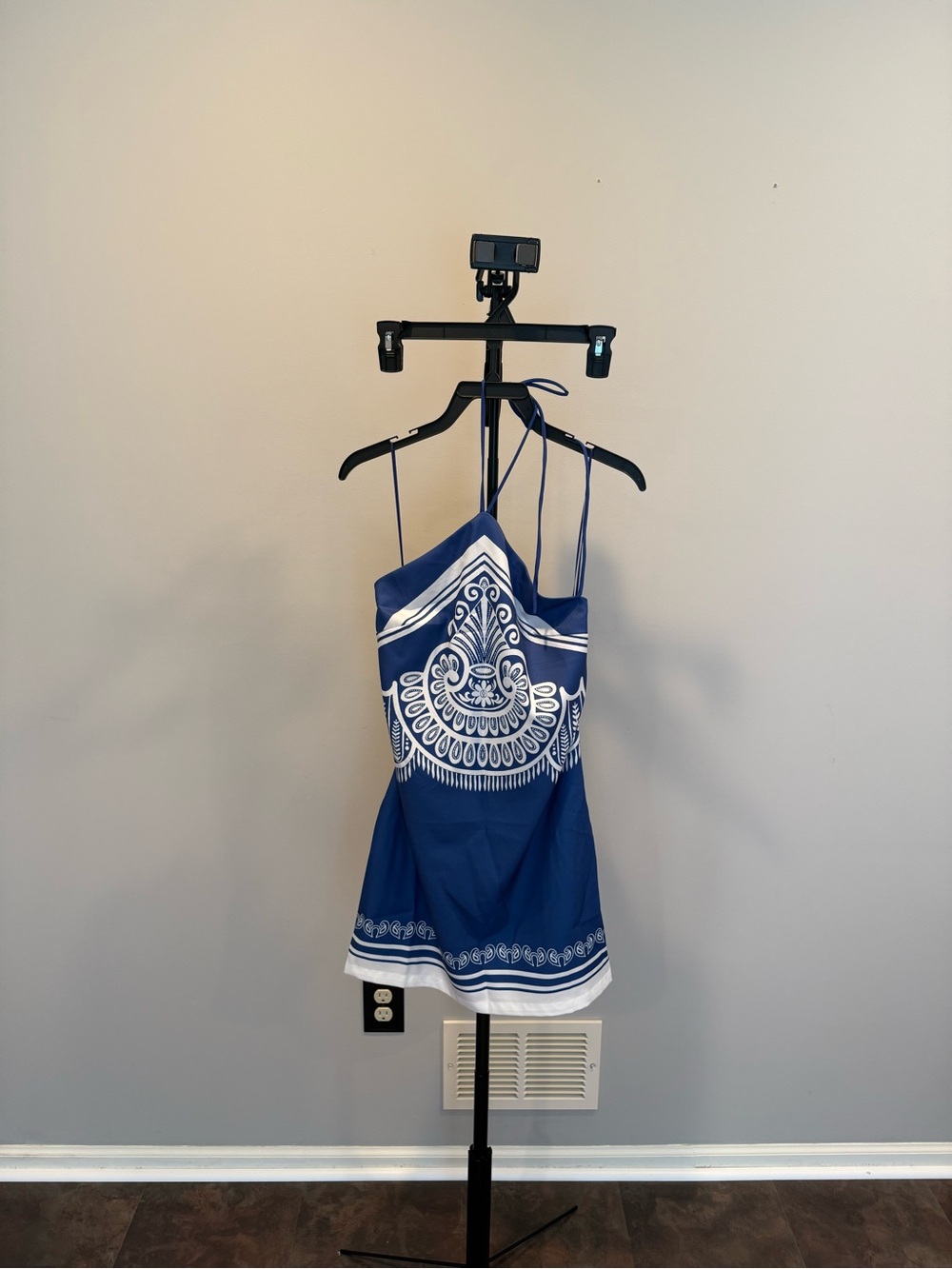 Altar'd State Blue Halter Mini Dress with White Print - Picture 4 of 6